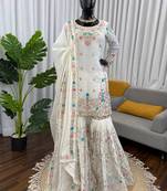 white silk blend salwar suit dupatta