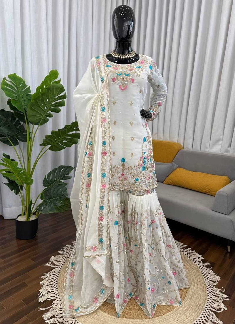 white silk blend salwar suit dupatta