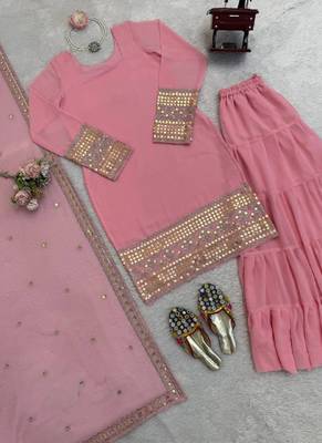light pink faux georgette salwar suit dupatta 3