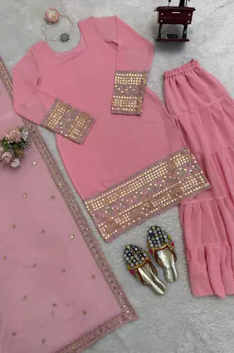 light pink faux georgette salwar suit dupatta