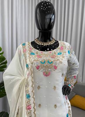 white silk blend salwar suit dupatta 2