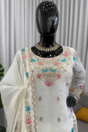 white silk blend salwar suit dupatta