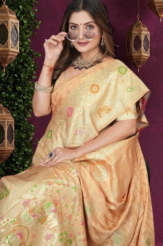 Beige Banarasi Satin  Saree with Heavy Zari & Thread Work | Wedding & Festive Wear