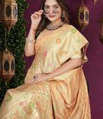 Beige Banarasi Satin  Saree with Heavy Zari & Thread Work | Wedding & Festive Wear
