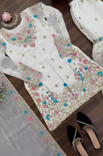 white silk blend salwar suit dupatta