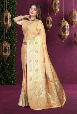 Beige Banarasi Satin  Saree with Heavy Zari & Thread Work | Wedding & Festive Wear 2
