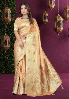Beige Banarasi Satin  Saree with Heavy Zari & Thread Work | Wedding & Festive Wear 3