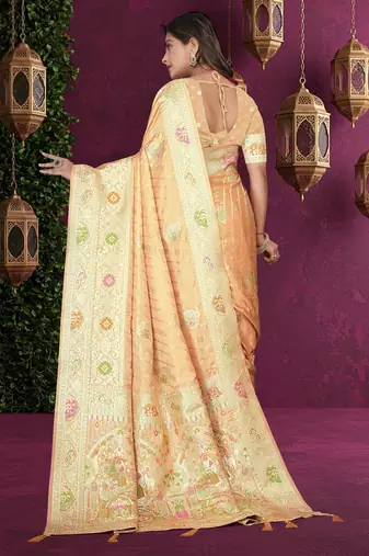 Beige Banarasi Satin  Saree with Heavy Zari & Thread Work | Wedding & Festive Wear