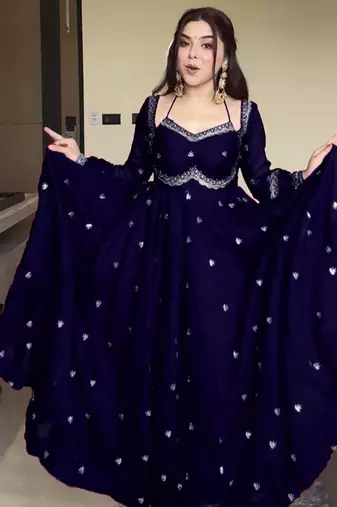 navy blue faux georgette anarkali salwar suit dupatta