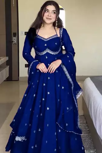 blue faux georgette anarkali salwar suit dupatta