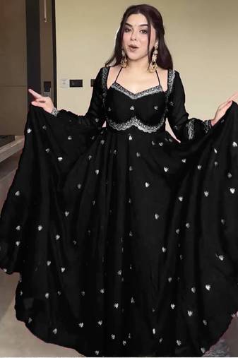 black faux georgette anarkali salwar suit dupatta
