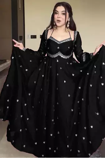 black faux georgette anarkali salwar suit dupatta