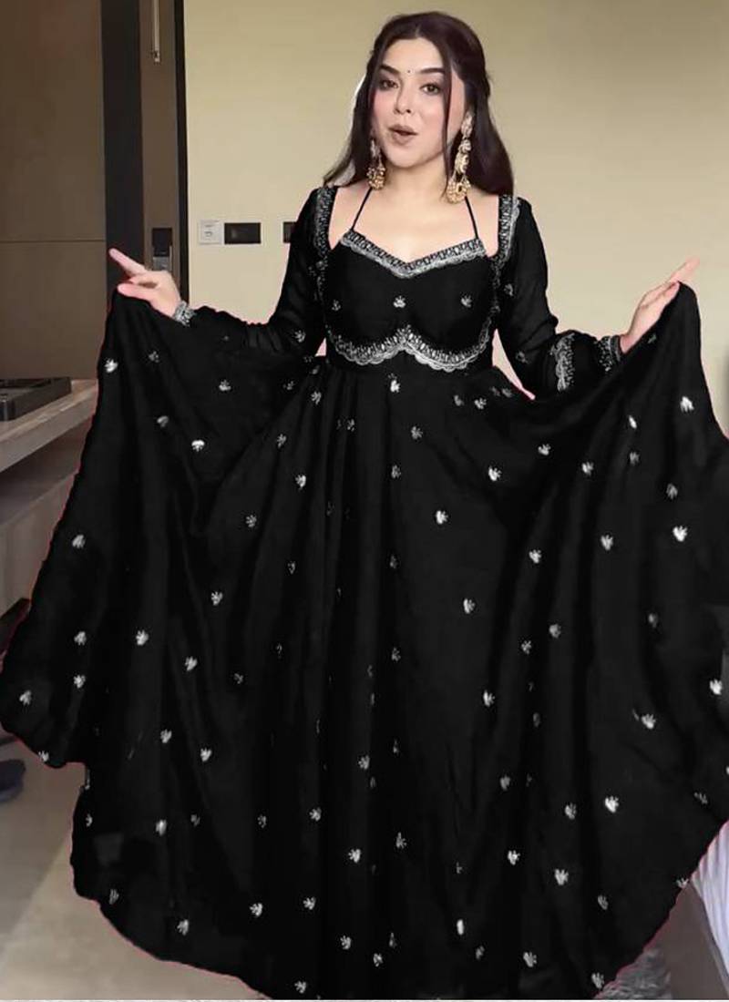 black faux georgette anarkali salwar suit dupatta