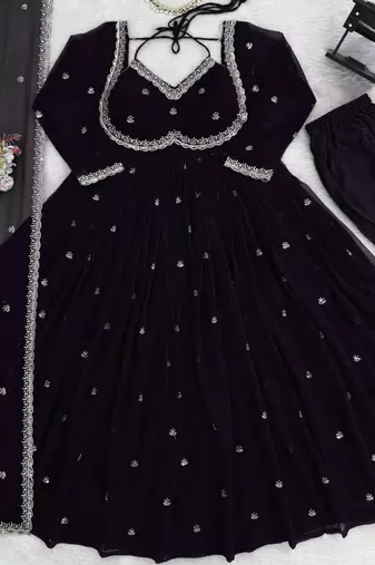 black faux georgette anarkali salwar suit dupatta