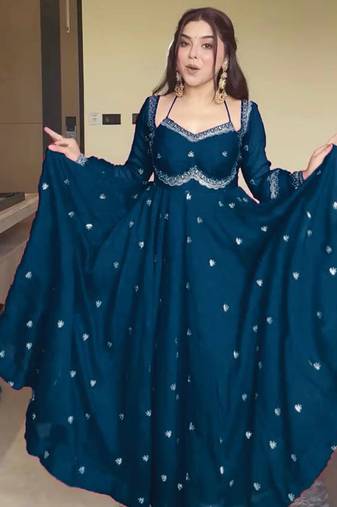 teal faux georgette anarkali salwar suit dupatta