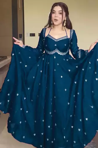 teal faux georgette anarkali salwar suit dupatta