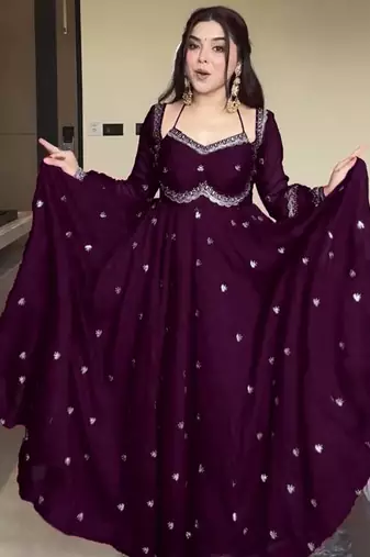 wine faux georgette anarkali salwar suit dupatta