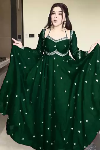green faux georgette anarkali salwar suit dupatta
