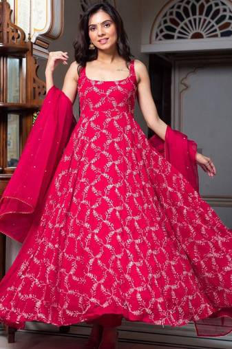 pink faux georgette anarkali salwar suit dupatta