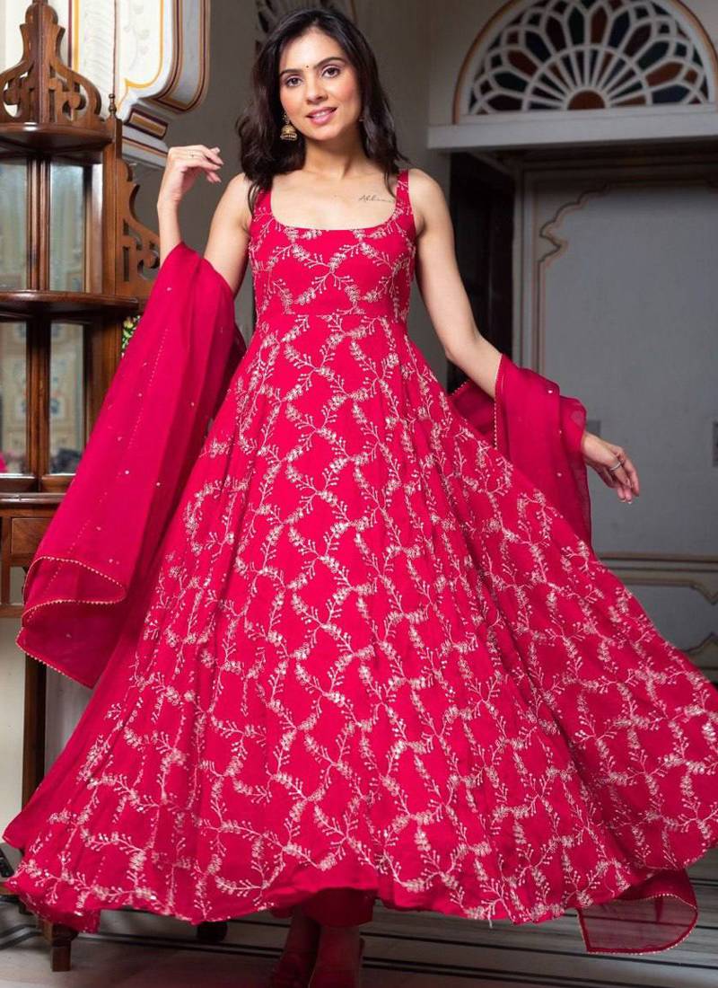 pink faux georgette anarkali salwar suit dupatta