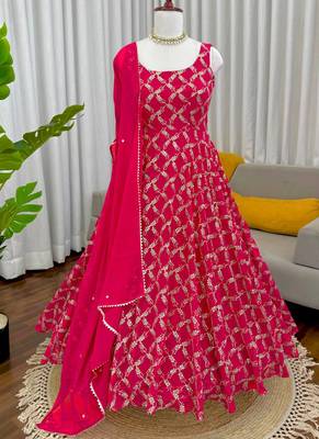 pink faux georgette anarkali salwar suit dupatta 2