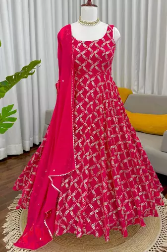 pink faux georgette anarkali salwar suit dupatta
