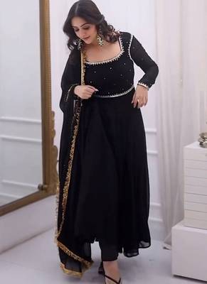 black faux georgette anarkali salwar suit dupatta 1