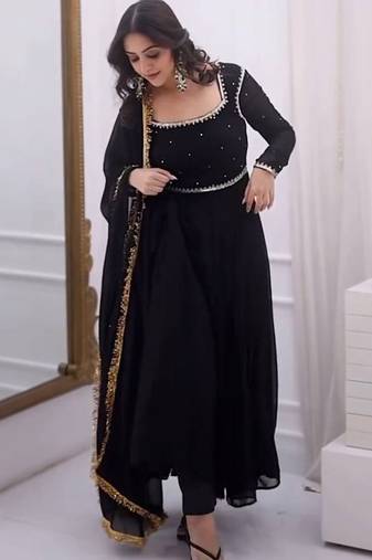 black faux georgette anarkali salwar suit dupatta