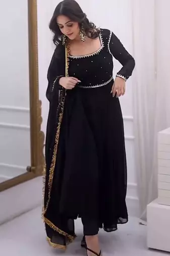 black faux georgette anarkali salwar suit dupatta