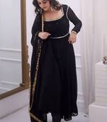black faux georgette anarkali salwar suit dupatta