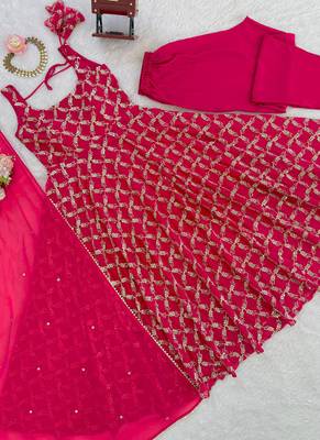 pink faux georgette anarkali salwar suit dupatta 3