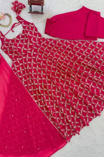 pink faux georgette anarkali salwar suit dupatta