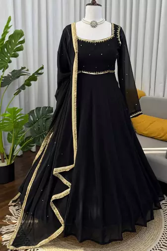 black faux georgette anarkali salwar suit dupatta