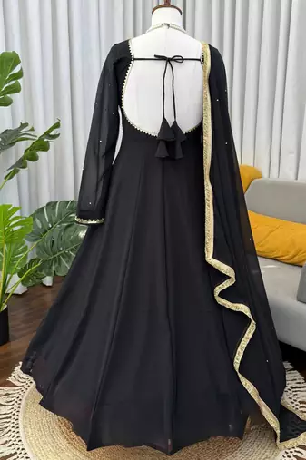 black faux georgette anarkali salwar suit dupatta