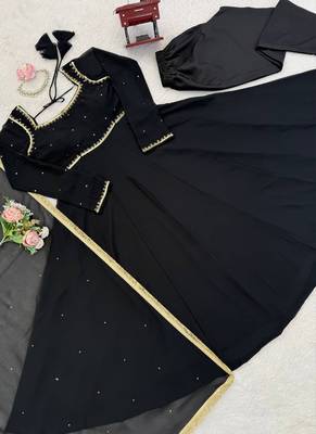 black faux georgette anarkali salwar suit dupatta 4