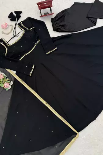 black faux georgette anarkali salwar suit dupatta