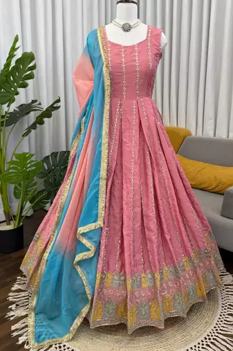 light pink chinon silk blend anarkali salwar suit dupatta