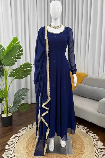 blue faux georgette anarkali salwar suit dupatta