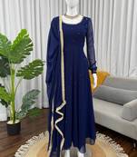 blue faux georgette anarkali salwar suit dupatta