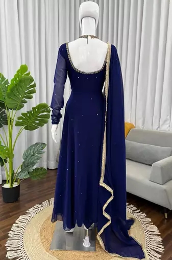 blue faux georgette anarkali salwar suit dupatta