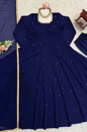 blue faux georgette anarkali salwar suit dupatta