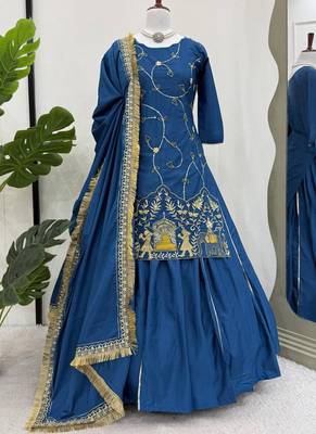 teal crepe silk blend salwar suit dupatta 1