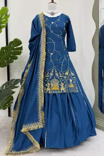 teal crepe silk blend salwar suit dupatta