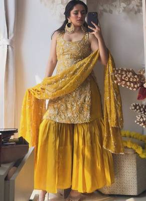 yellow silk blend salwar suit dupatta 1