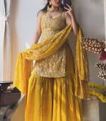 yellow silk blend salwar suit dupatta