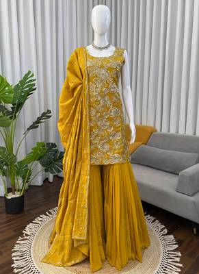 yellow silk blend salwar suit dupatta 2