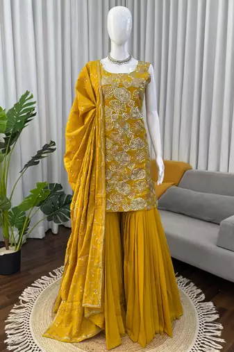 yellow silk blend salwar suit dupatta