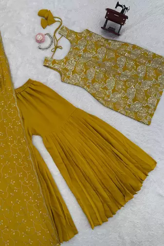 yellow silk blend salwar suit dupatta