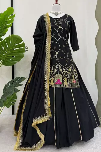 black crepe silk blend salwar suit dupatta