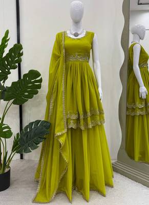 light green faux georgette salwar suit dupatta 1